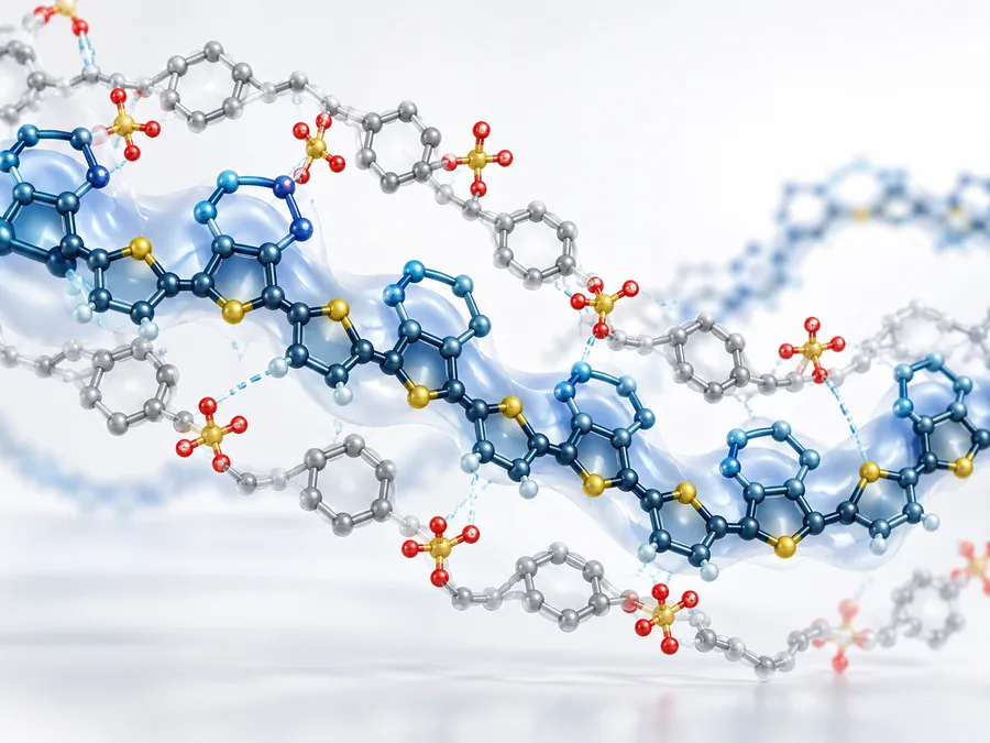 Illustration of a molecular model representing conductive polymer chains