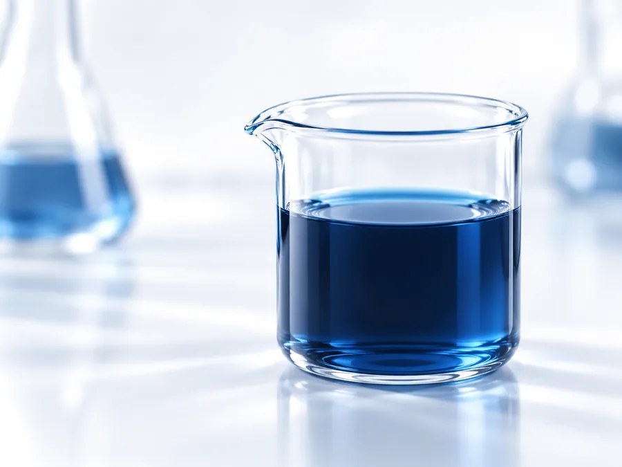 Dark blue conductive polymer solution in a beaker