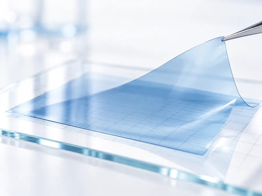 Thin transparent electrode film lifted with tweezers